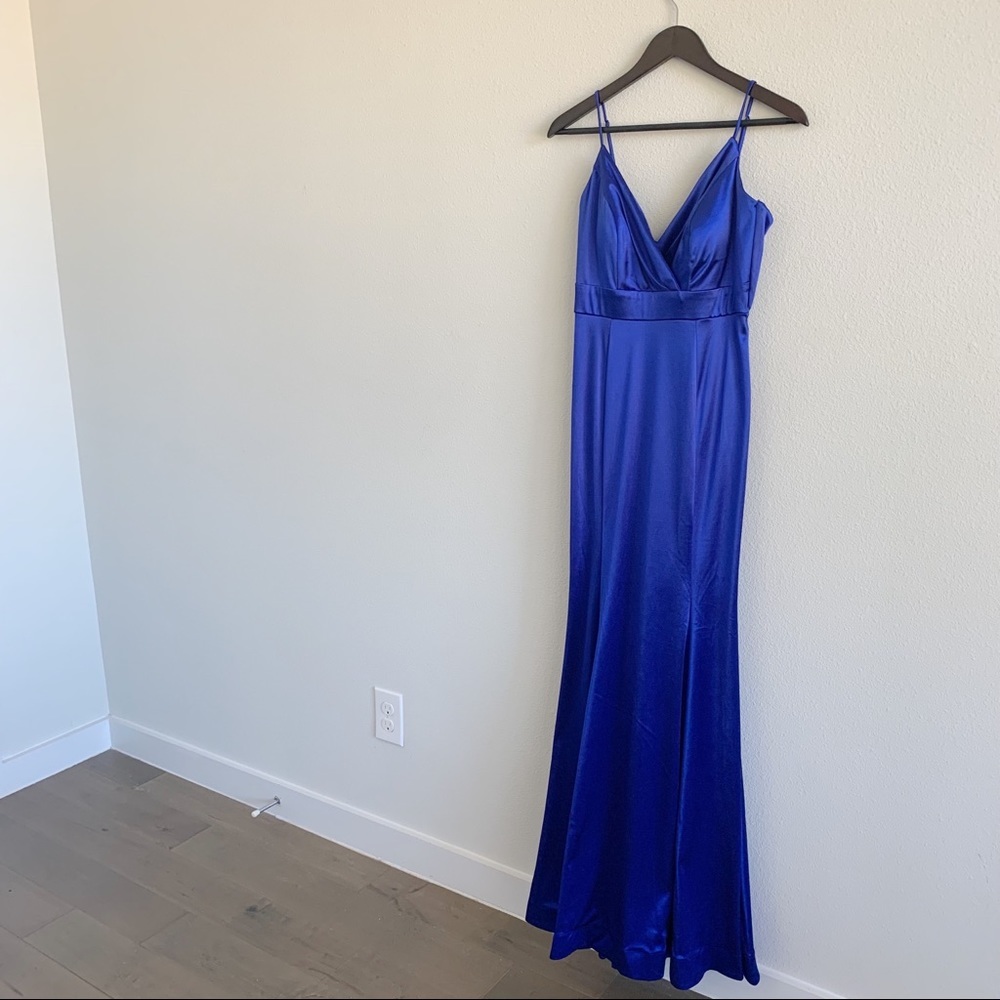 NWOT Teeze Me Royal Blue Satin Formal Gown Vleck